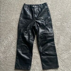 Black Leather Straight-leg Pants